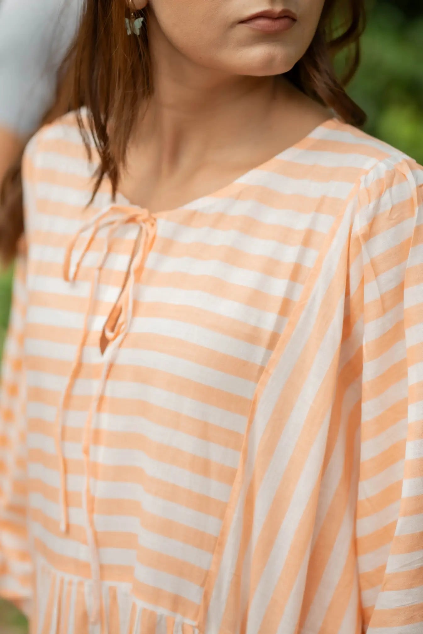 Hand Block-Print Striped Cotton Summer Midi Dress for Women