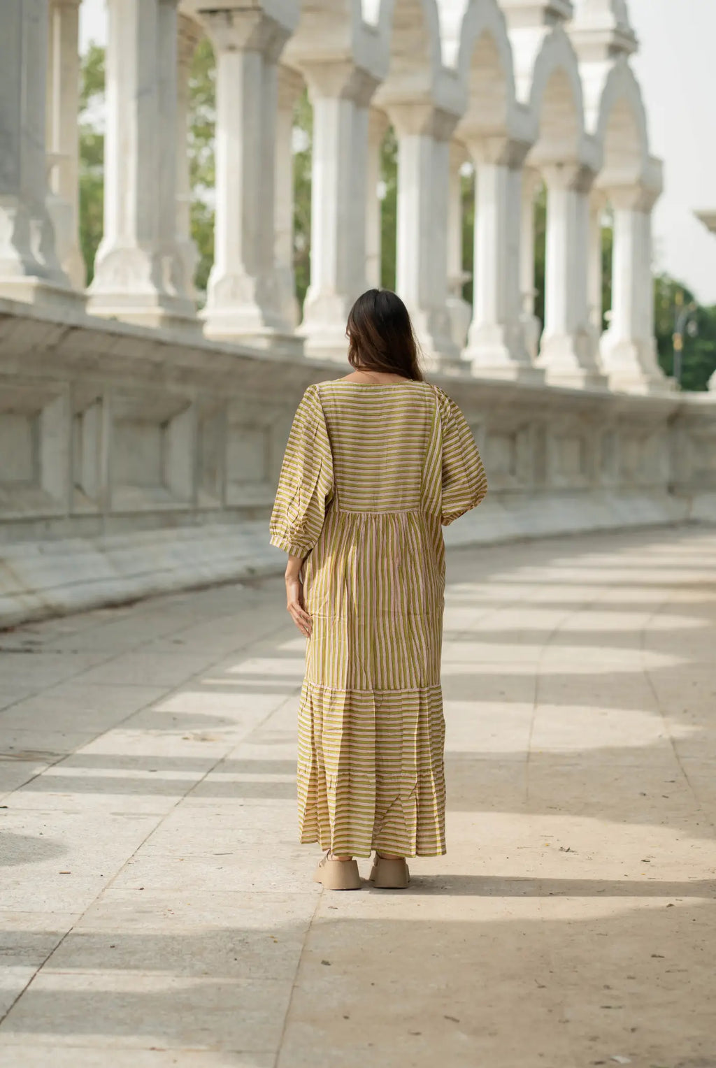 Hand Block Stripe Cotton Midi Dress for Women — Sustainable Craft - gallery