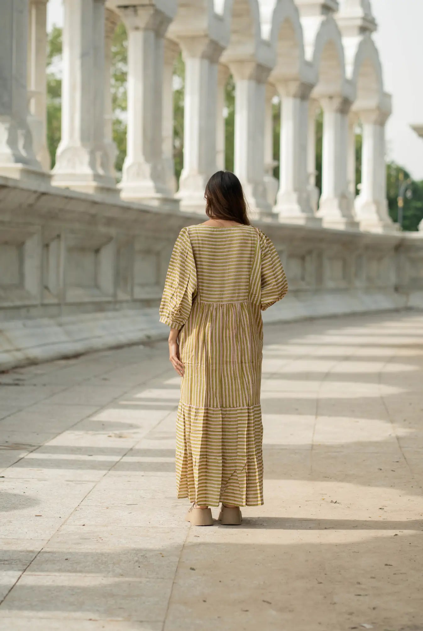 Hand Block Stripe Cotton Midi Dress for Women — Sustainable Craft - gallery