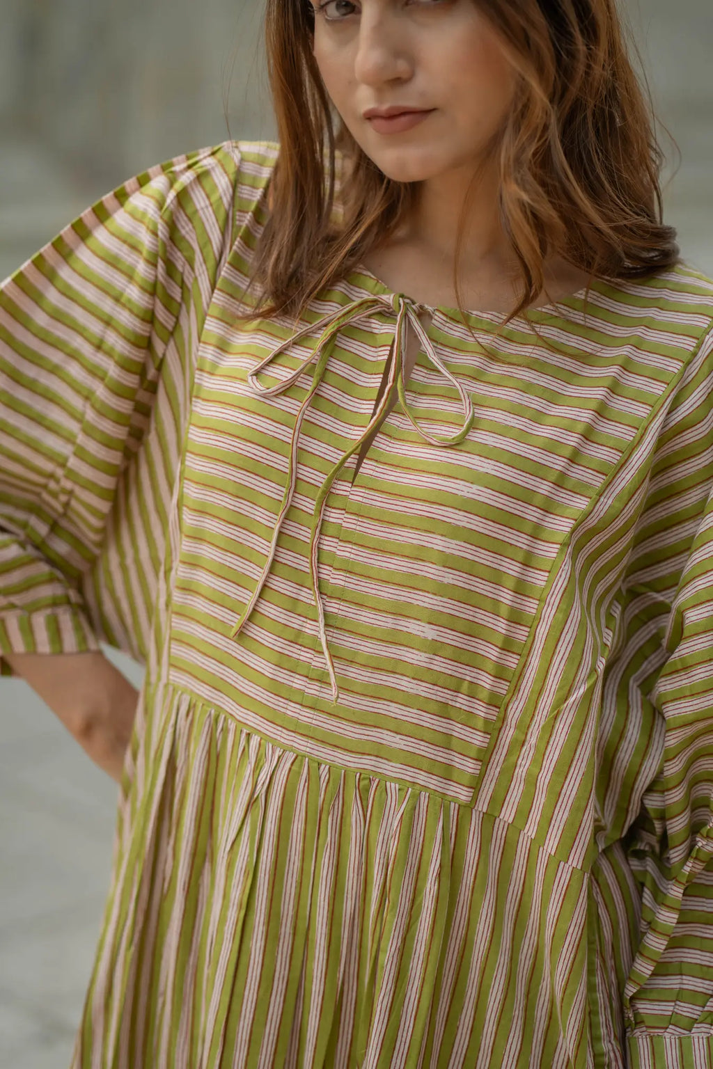 Hand Block Stripe Cotton Midi Dress for Women — Sustainable Craft - gallery