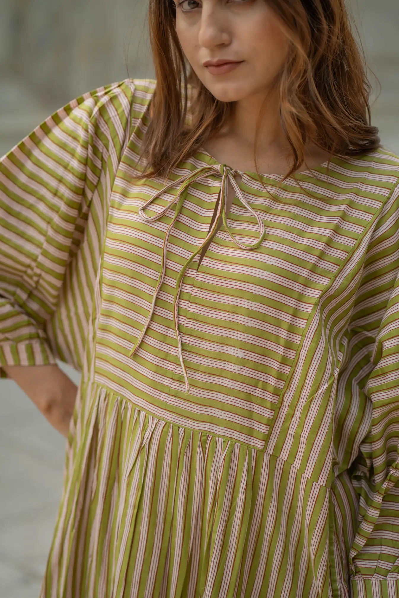 Hand Block Stripe Cotton Midi Dress for Women — Sustainable Craft - gallery