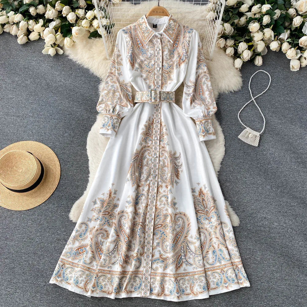 Floral Print A-Line Dress with Belted Waist