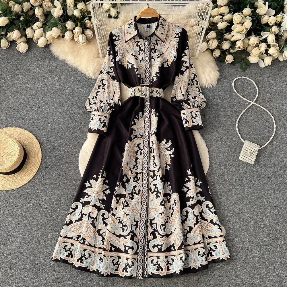 Floral Print A-Line Dress with Belted Waist