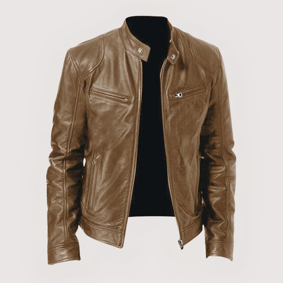 Faux Leather Jacket for Men - Khaki
