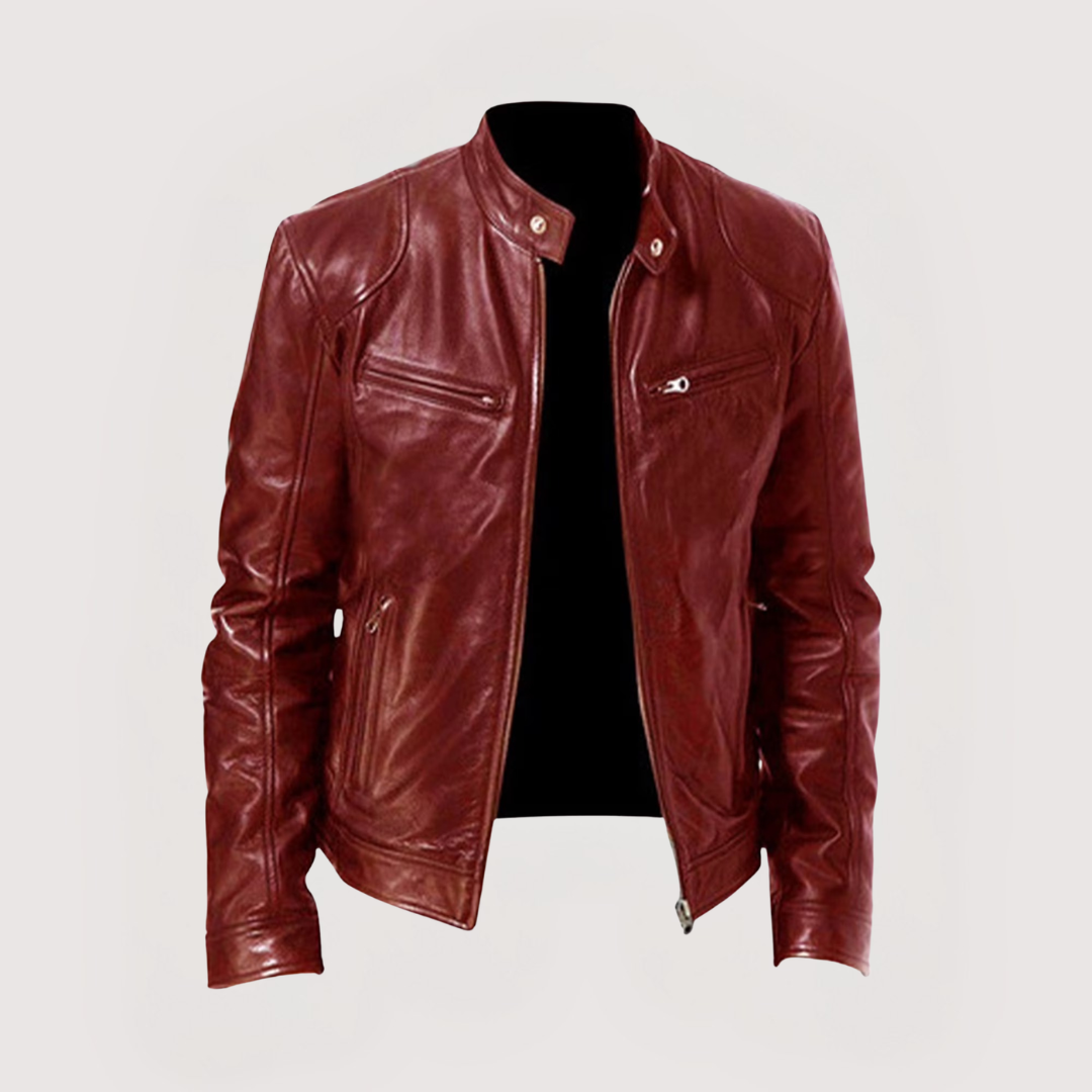 Faux Leather Jacket for Men - Burgundy