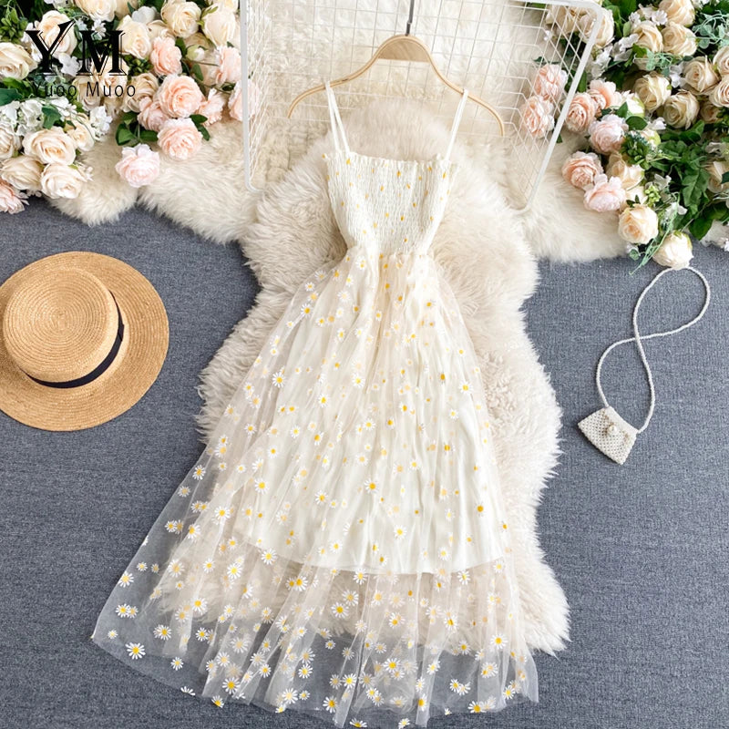 Floral Daisy Print Spaghetti Strap Summer Dress for Women