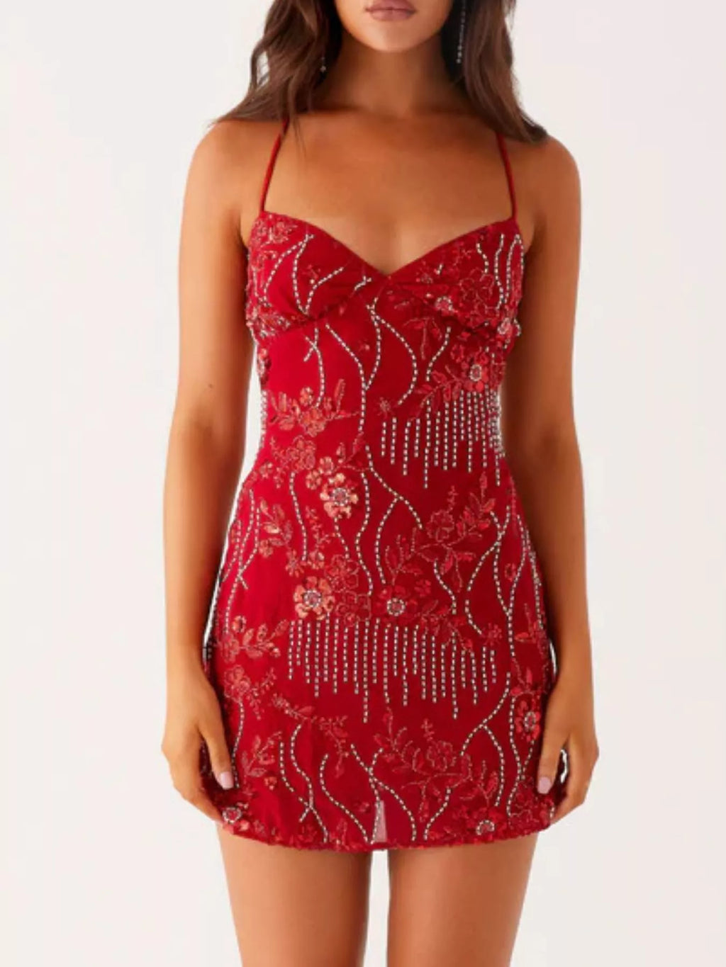 Beaded Floral Sequin Mini Dress for Women - gallery