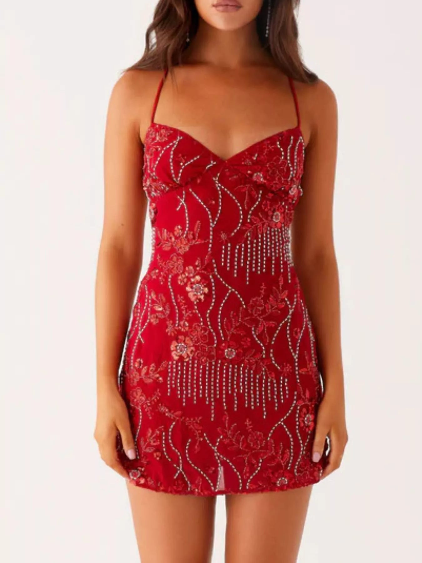 Beaded Floral Sequin Mini Dress for Women - gallery