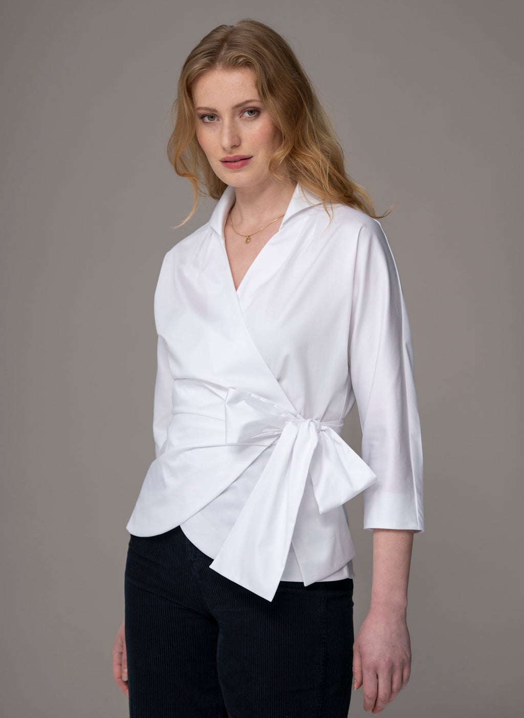 Abigail Wrap Blouse — Hourglass Fit in Pure Cotton Sateen - gallery