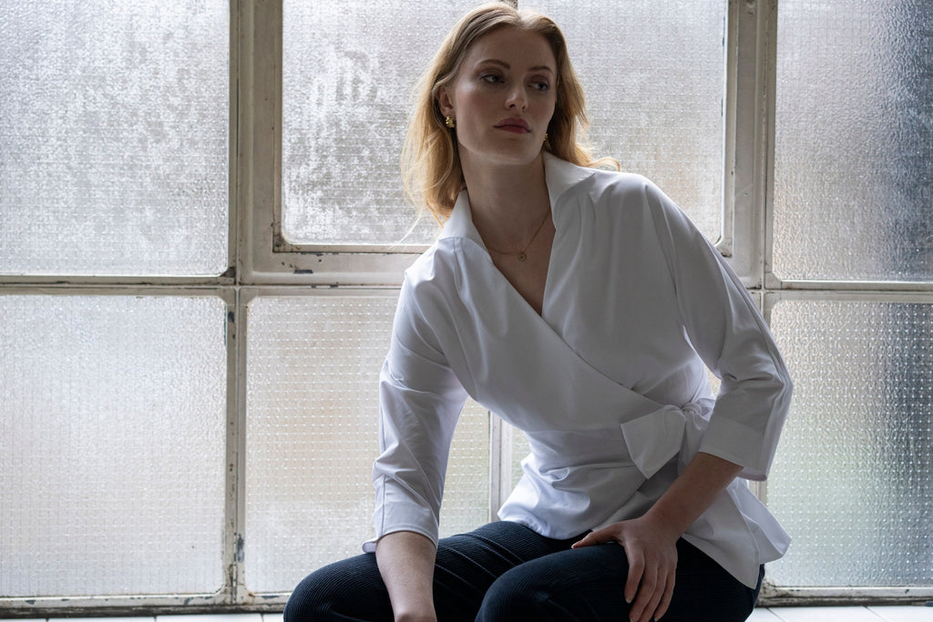 Abigail Wrap Blouse — Hourglass Fit in Pure Cotton Sateen