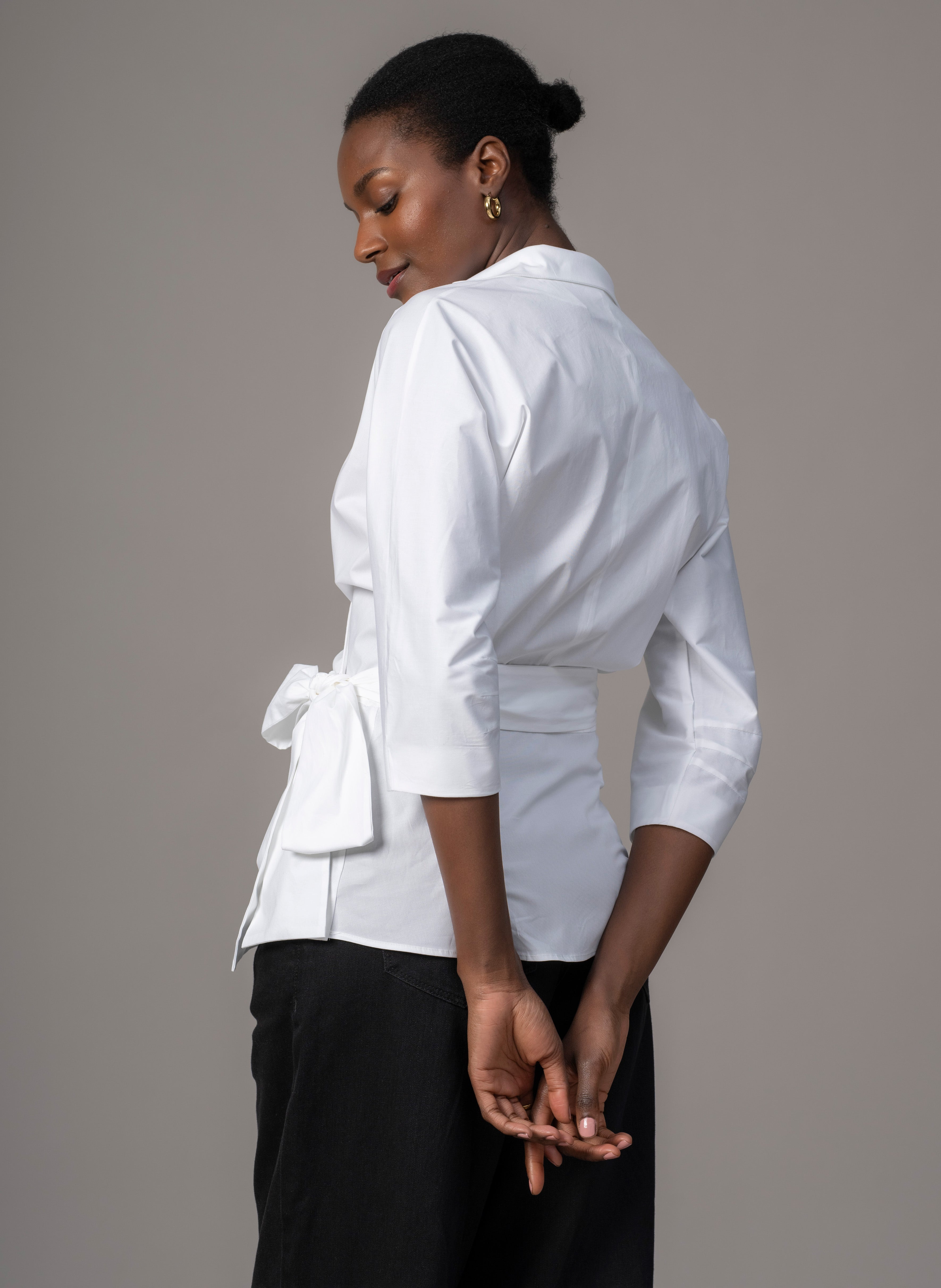 Abigail Wrap Blouse — Hourglass Fit in Pure Cotton Sateen - gallery