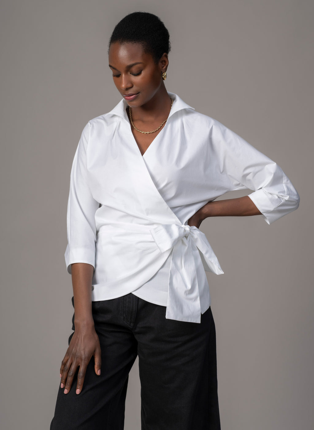 Abigail Wrap Blouse — Hourglass Fit in Pure Cotton Sateen - gallery