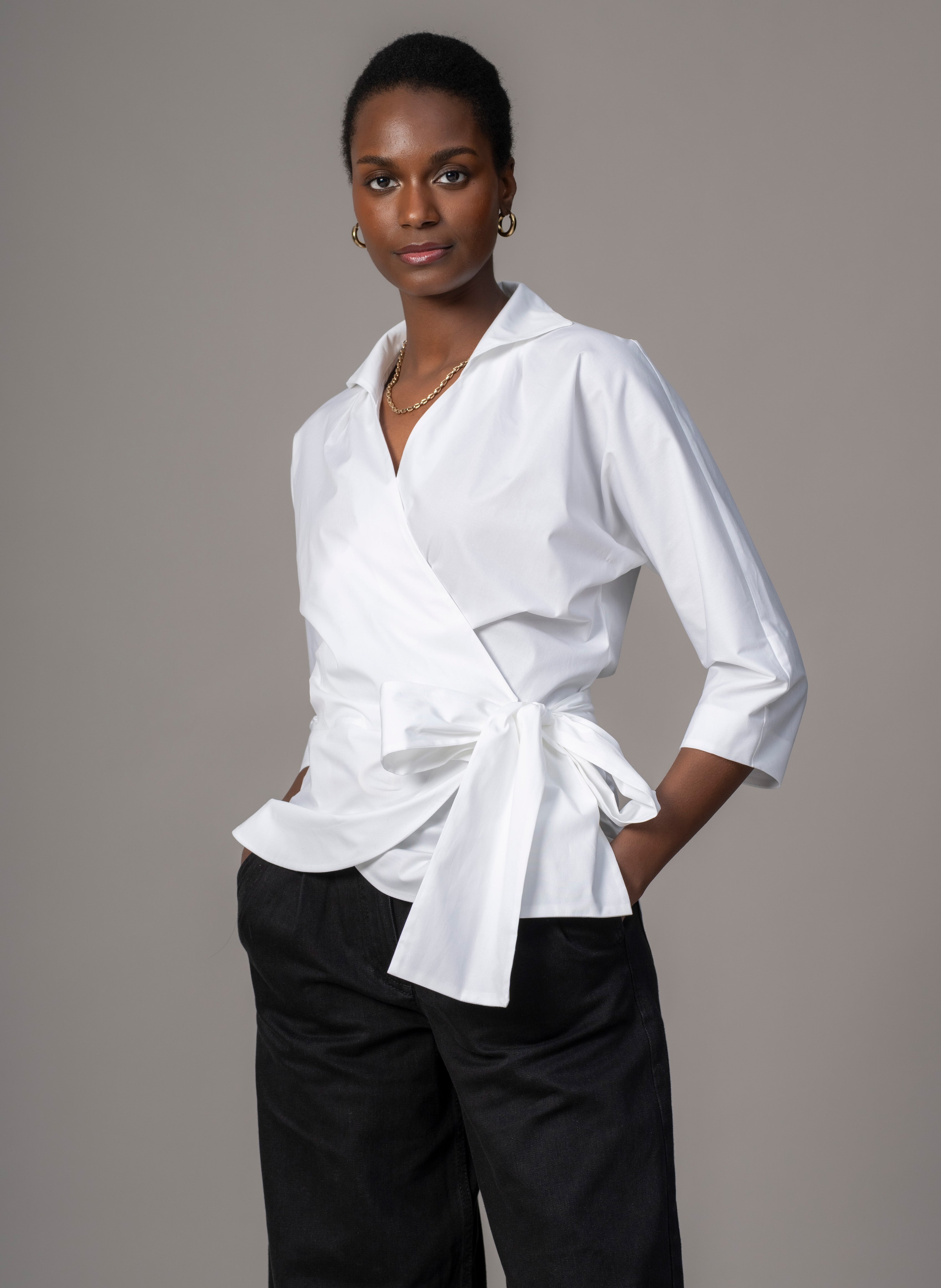 Abigail Wrap Blouse — Hourglass Fit in Pure Cotton Sateen - gallery