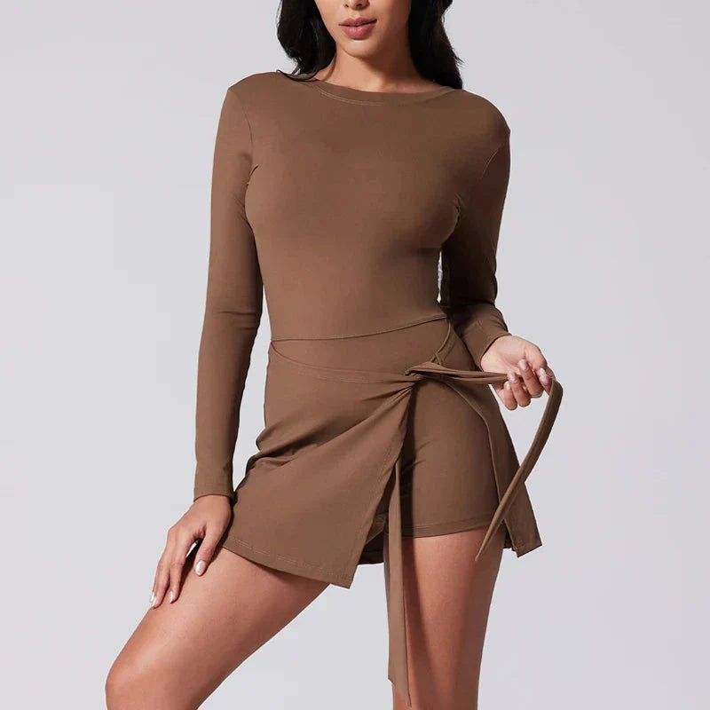 Ace Play Long Sleeve Tennis Dress - Brown