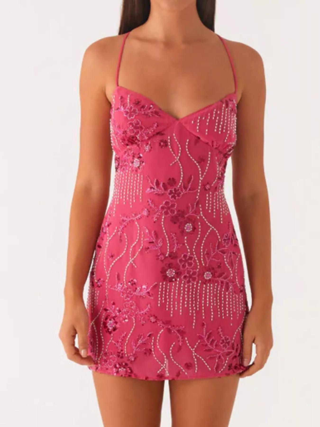 Beaded Floral Sequin Mini Dress for Women - gallery