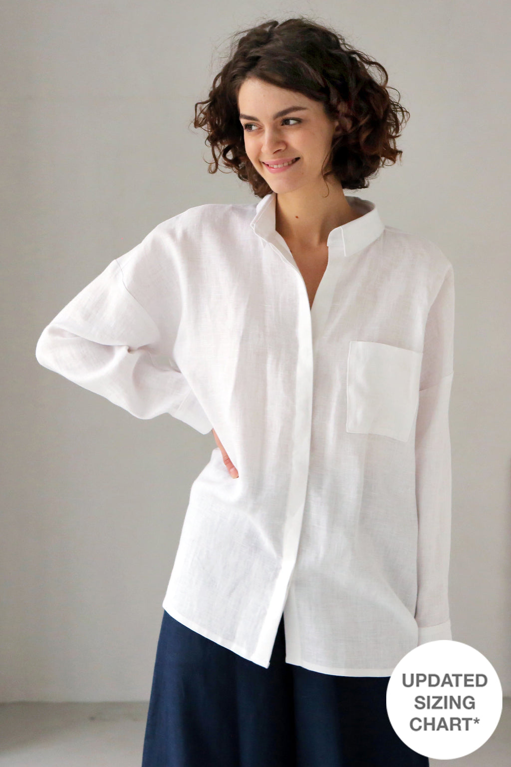 Oversized Linen Shirt Azolla in White Top for Women
