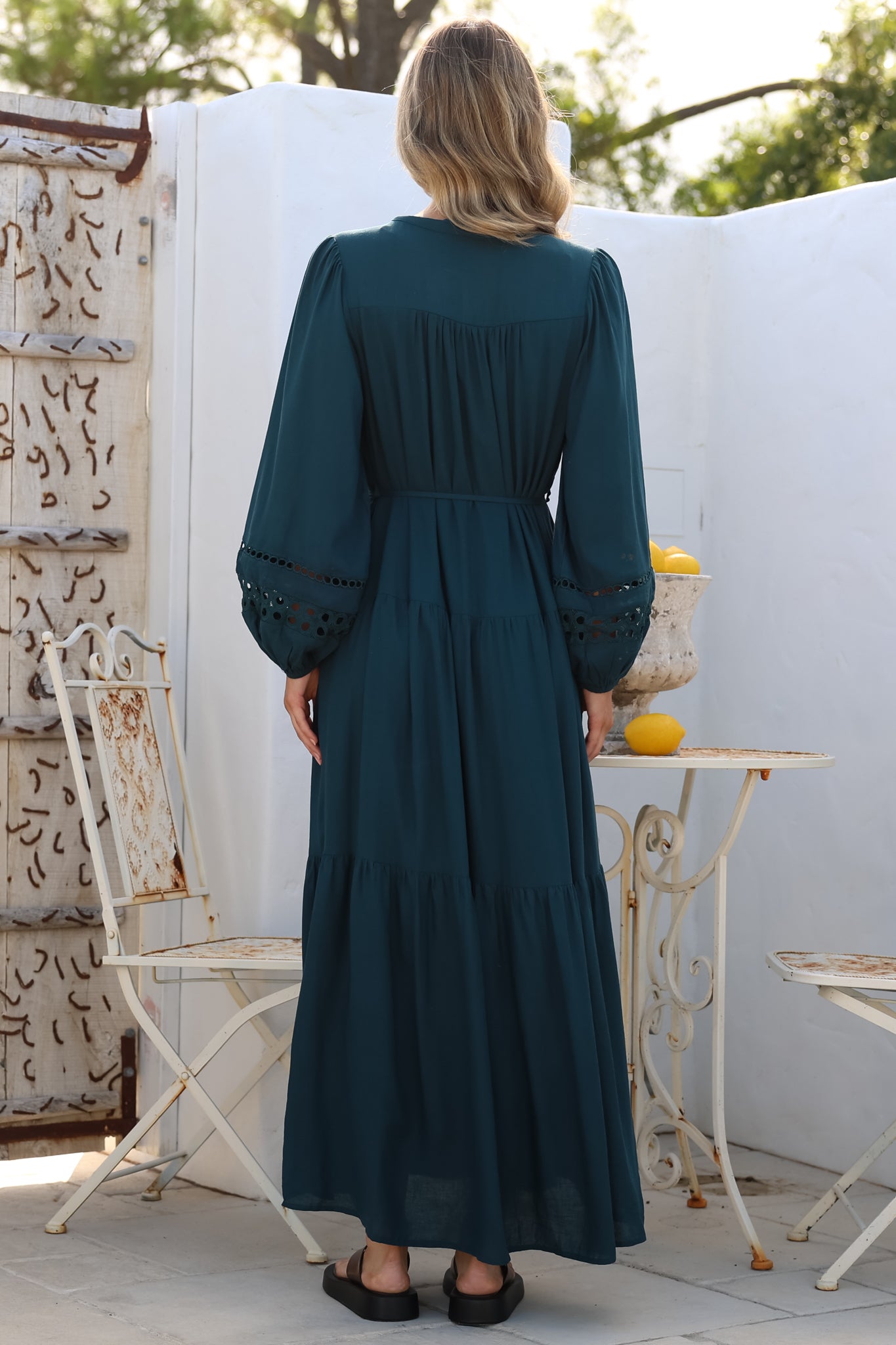 Alyce Maxi Dress - Mandarin Collar Button Down with Detachable Waist Tie... — gallery