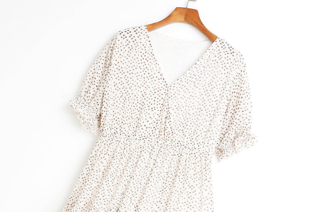 Amelia Polka Dots Printed V Neck Tier Chiffon Plus Size Short Sleeve Mid... — gallery