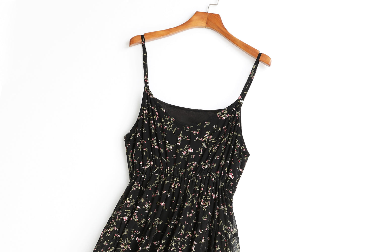 Andrea Floral Print V Neck Chiffon Camisole Spaghetti Sleeveless Midi Dress — gallery