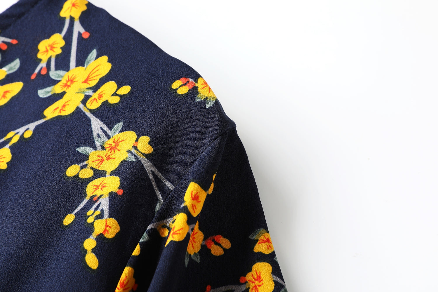 Anne Blue Floral V Neck Wrap Neck Bell Sleeve Tier Mid Sleeve Dress — gallery