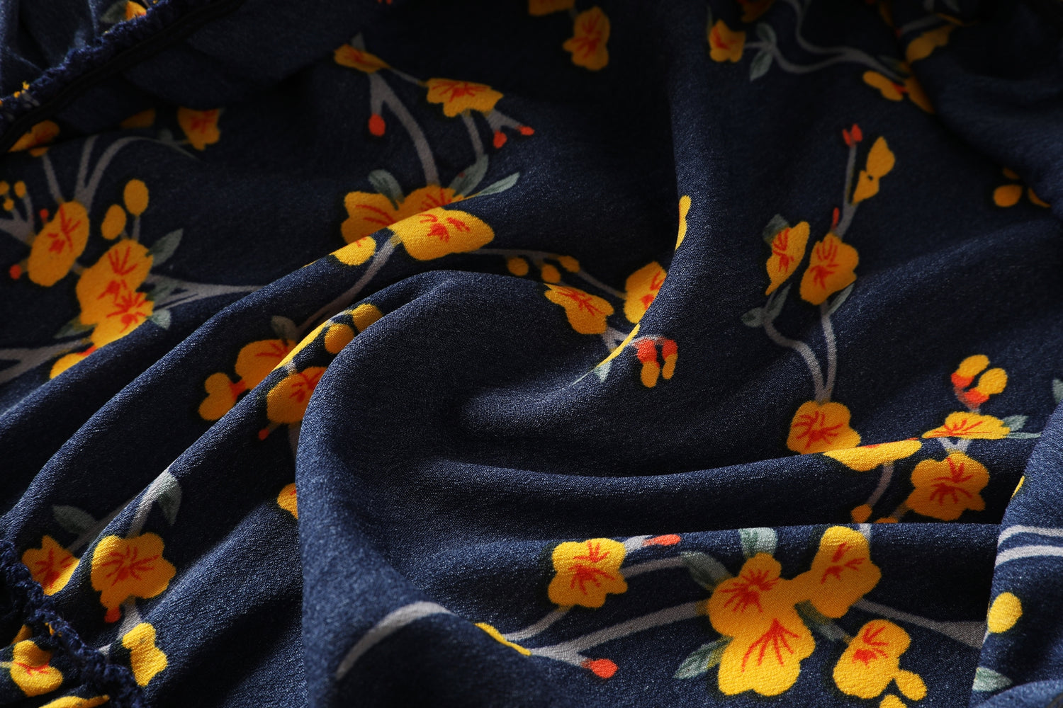 Anne Blue Floral V Neck Wrap Neck Bell Sleeve Tier Mid Sleeve Dress — gallery