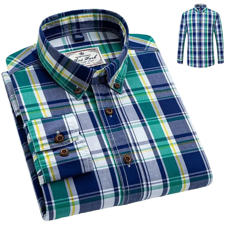 Cotton Plaid Satin-Weave Casual Shirt for Men - gallery