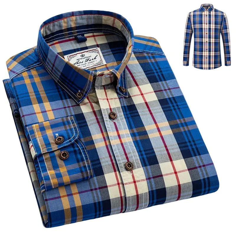 Cotton Plaid Satin-Weave Casual Shirt for Men - gallery