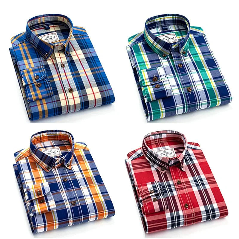 Cotton Plaid Satin-Weave Casual Shirt for Men - gallery