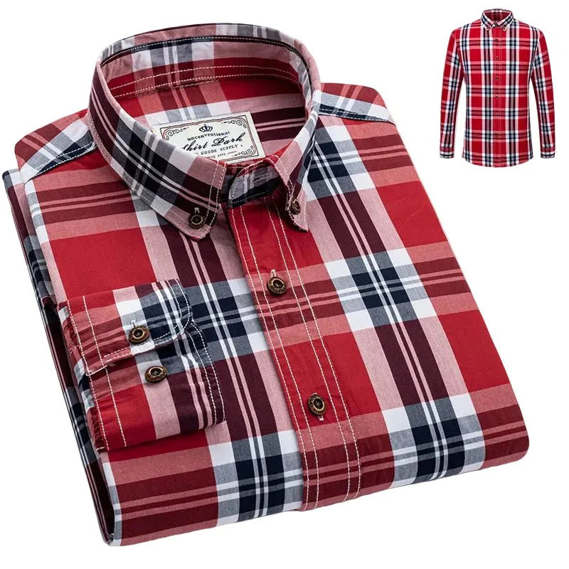 Cotton Plaid Satin-Weave Casual Shirt for Men - gallery