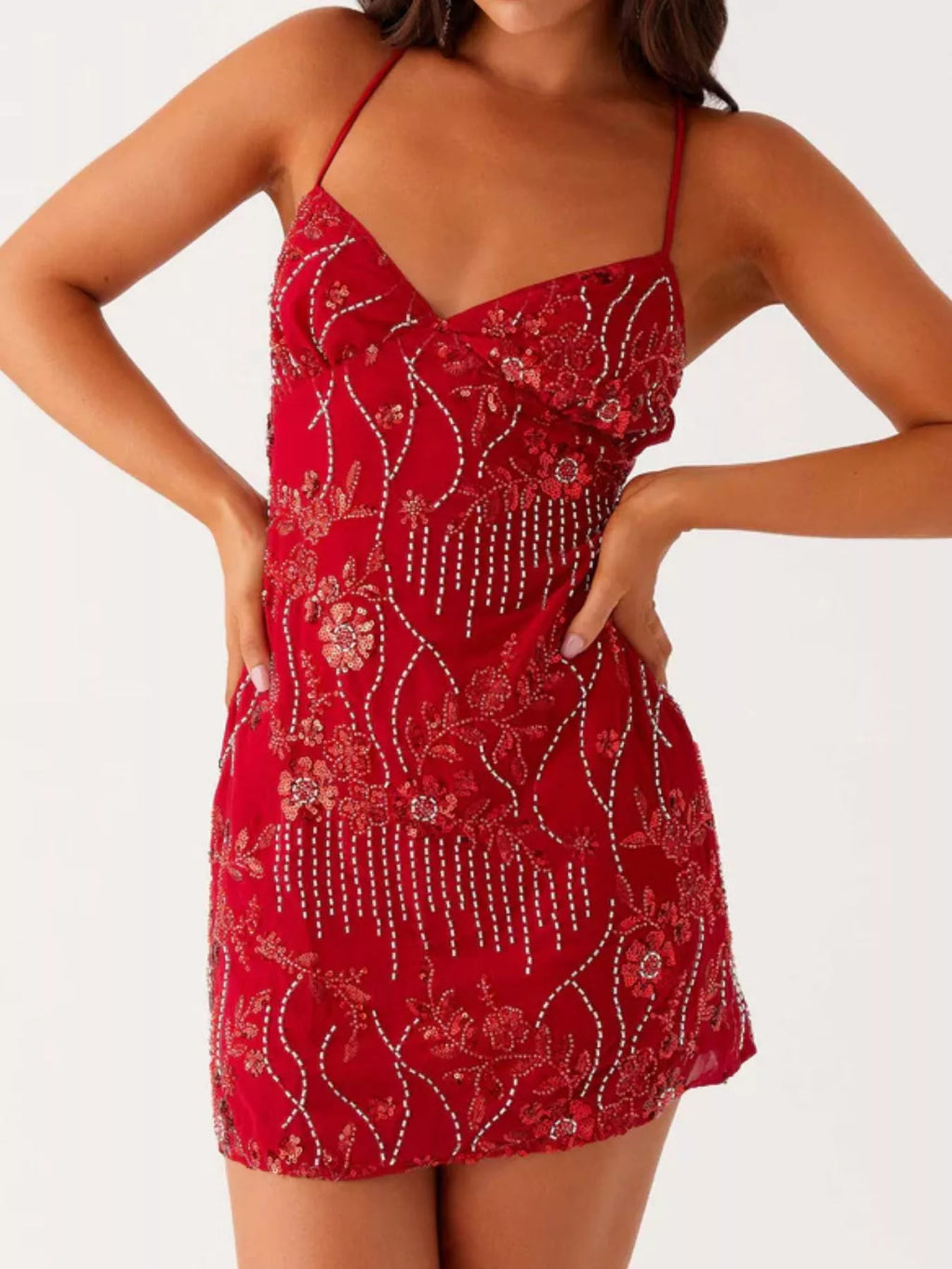 Beaded Floral Sequin Mini Dress for Women - gallery