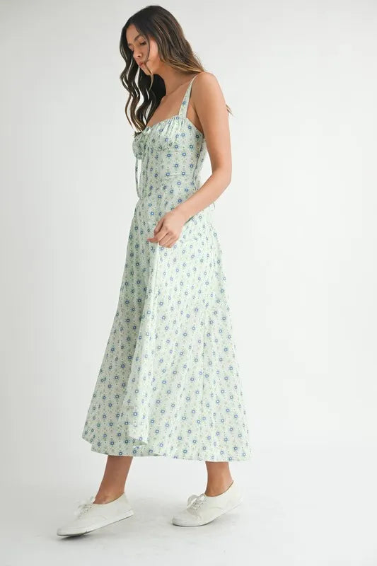 Floral Print Bustier Lace-Up Midi Dress for Women - gallery