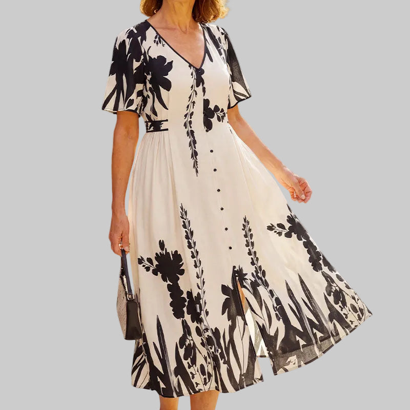 Botanical Floral Button-Down Midi Dress for Women - gallery