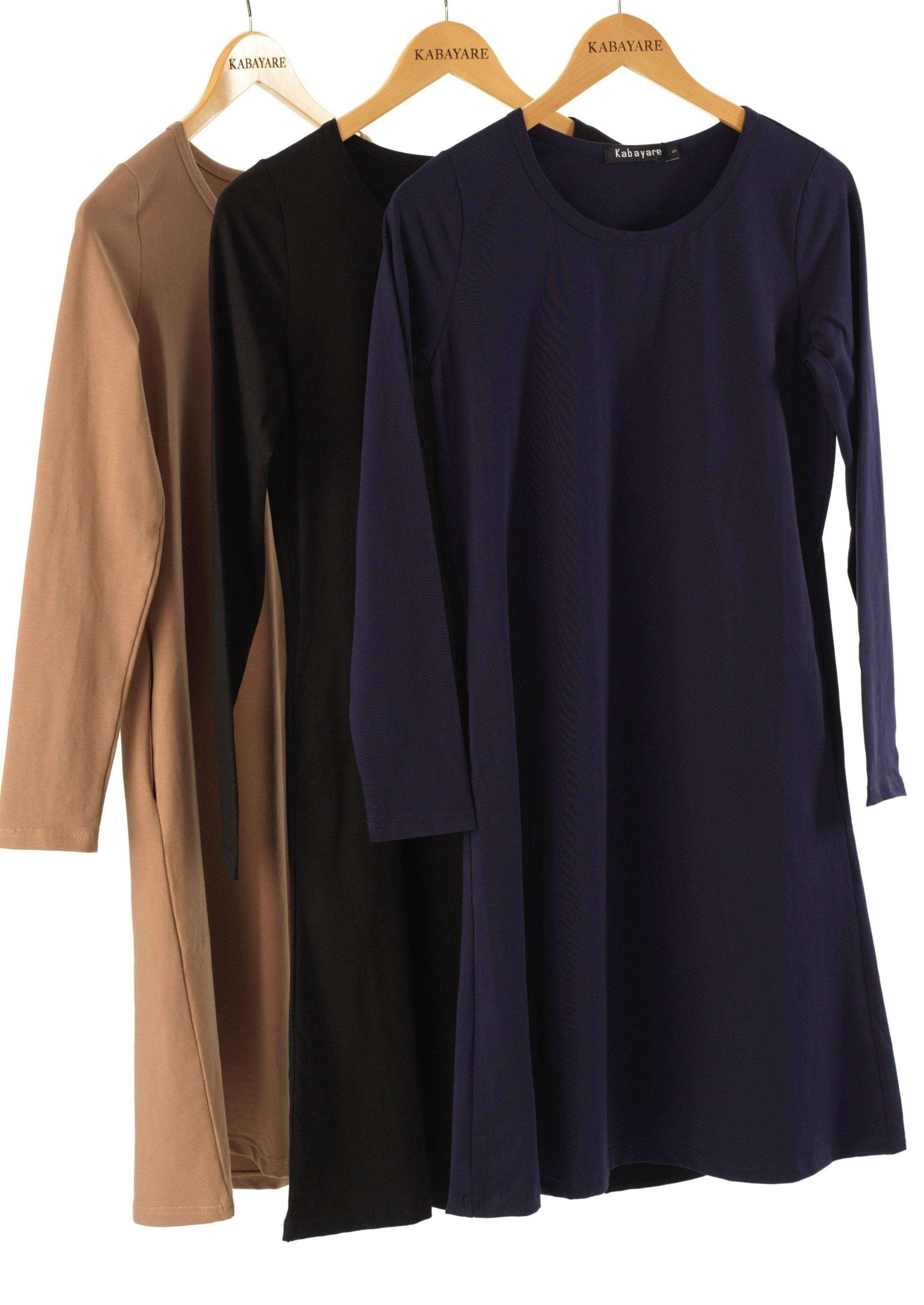 Basic Modest Long-Sleeve Cotton Midi Top for Women