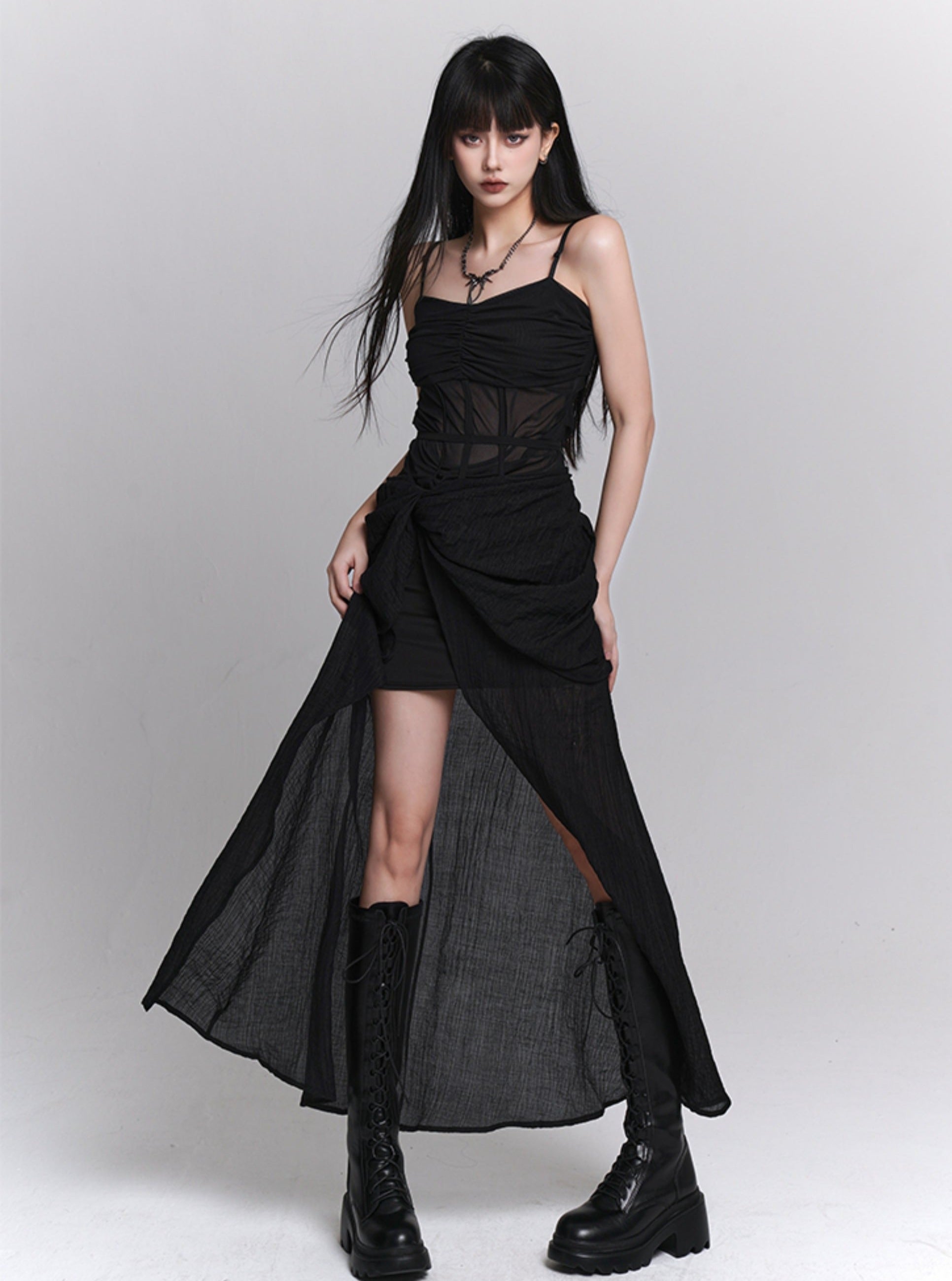 Elegant Black Slip Dress for Women - gallery