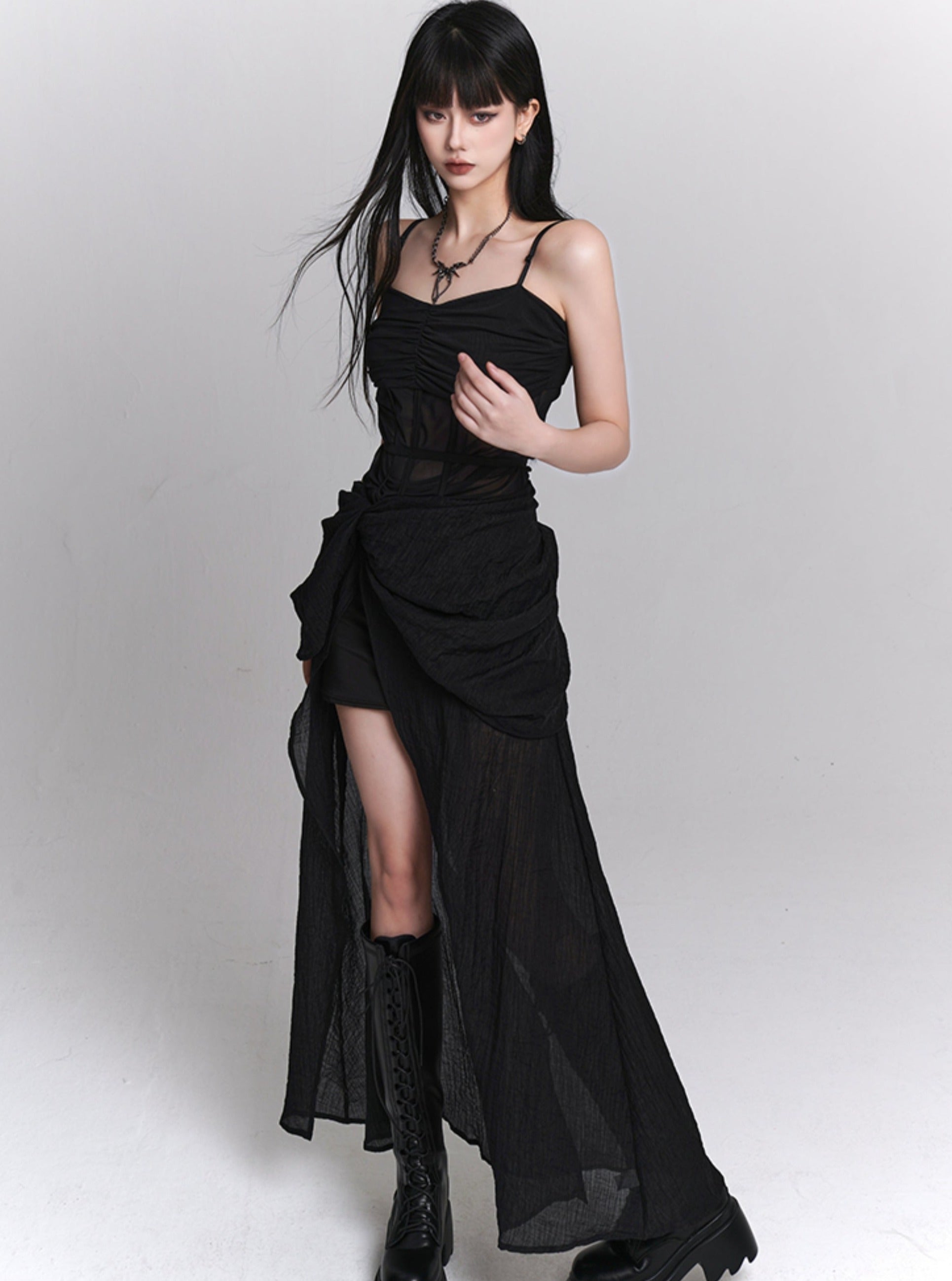 Elegant Black Slip Dress for Women - gallery
