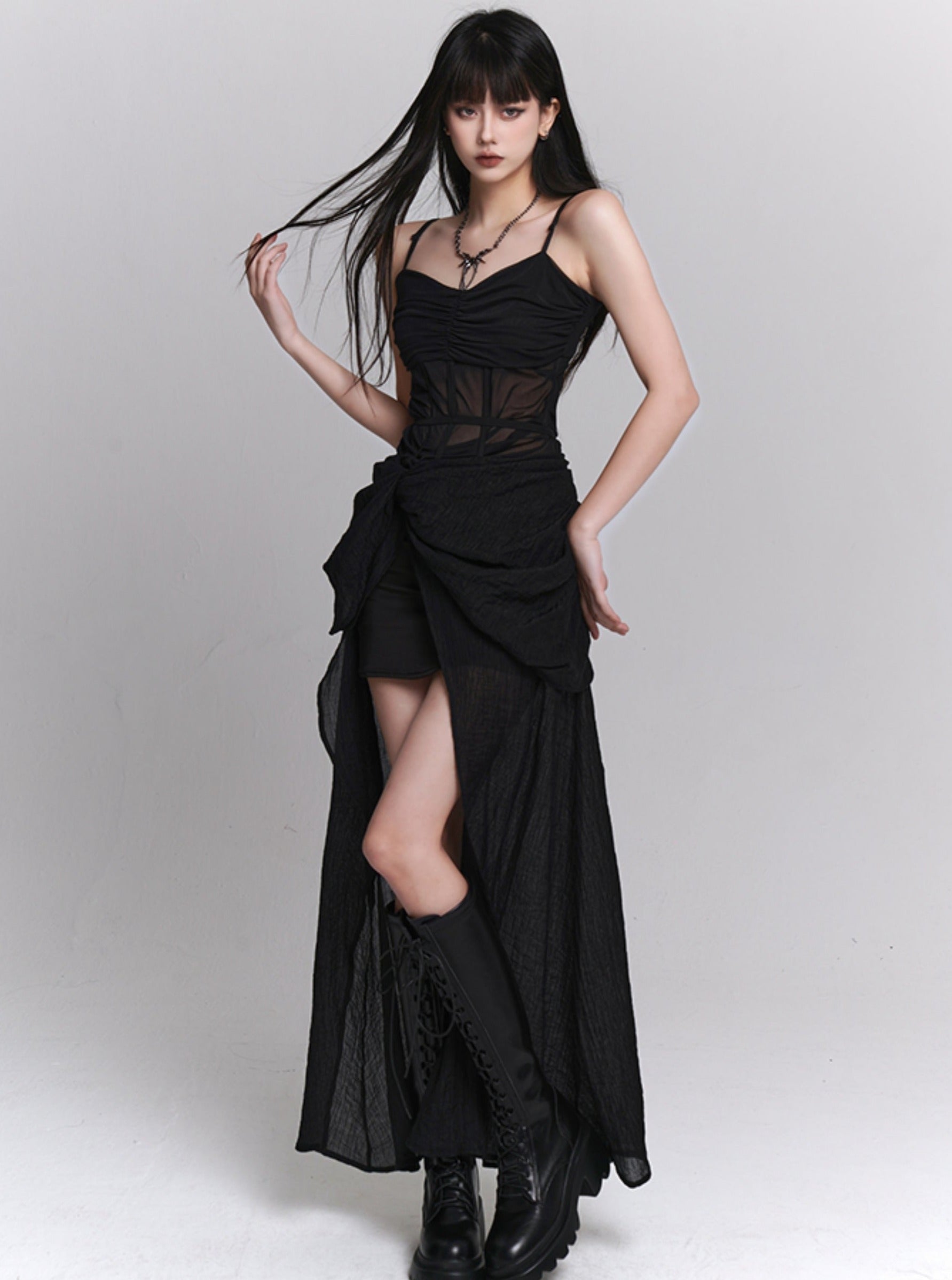 Elegant Black Slip Dress for Women - gallery