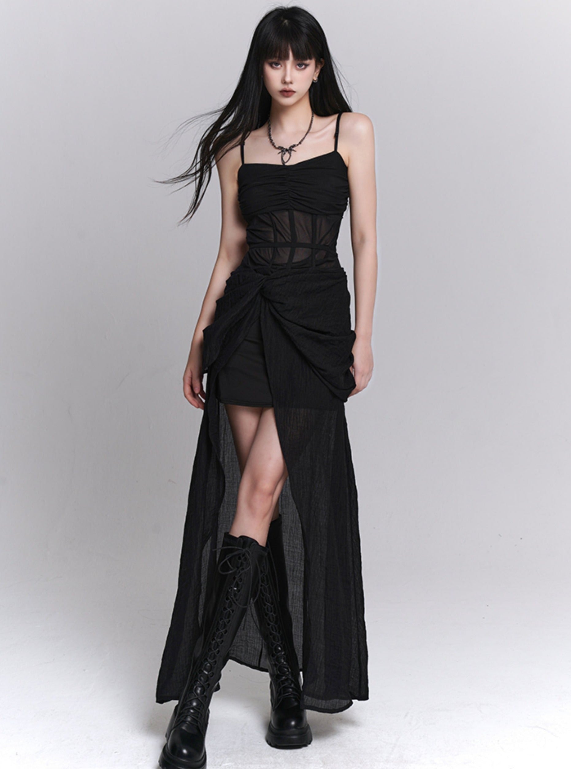 Elegant Black Slip Dress for Women - gallery