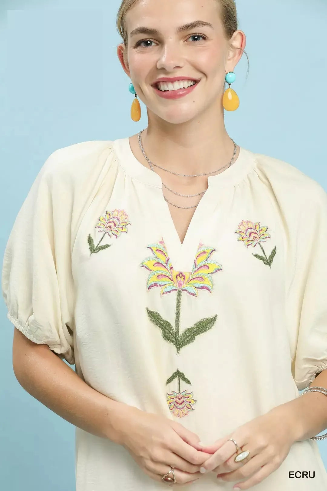 Embroidered Floral Babydoll Dress for Women — Puff Sleeves - gallery