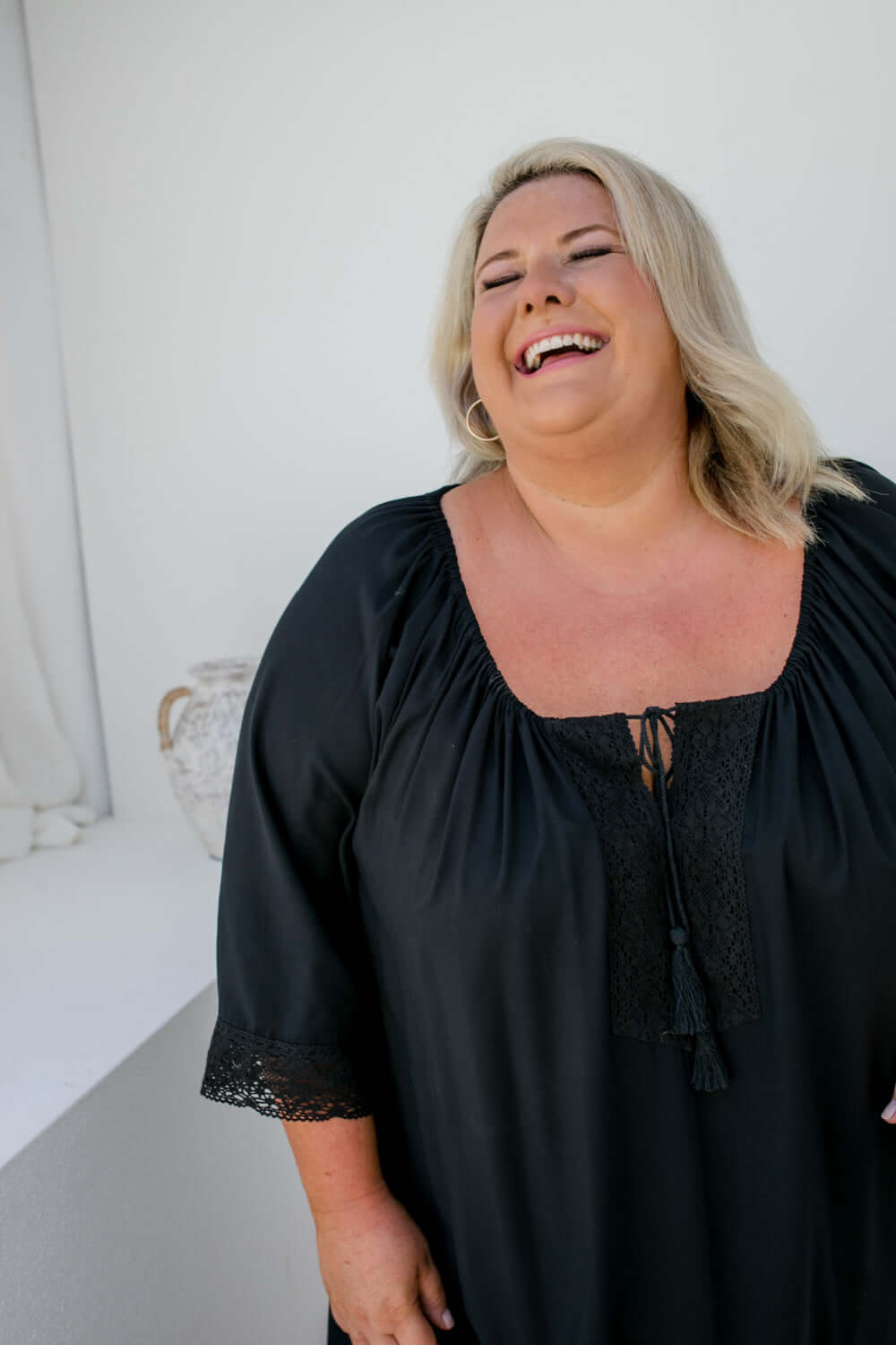 Short Kaftan Dress - Black Lace Trim — gallery