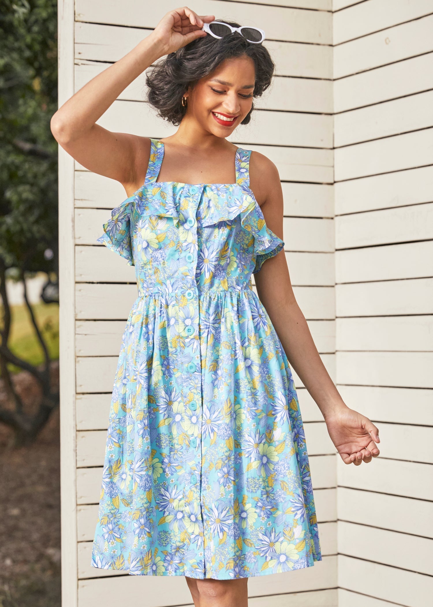Beckoning The Berkshires Fit and Flare Dress (Final Sale) — Sea Blue Floral