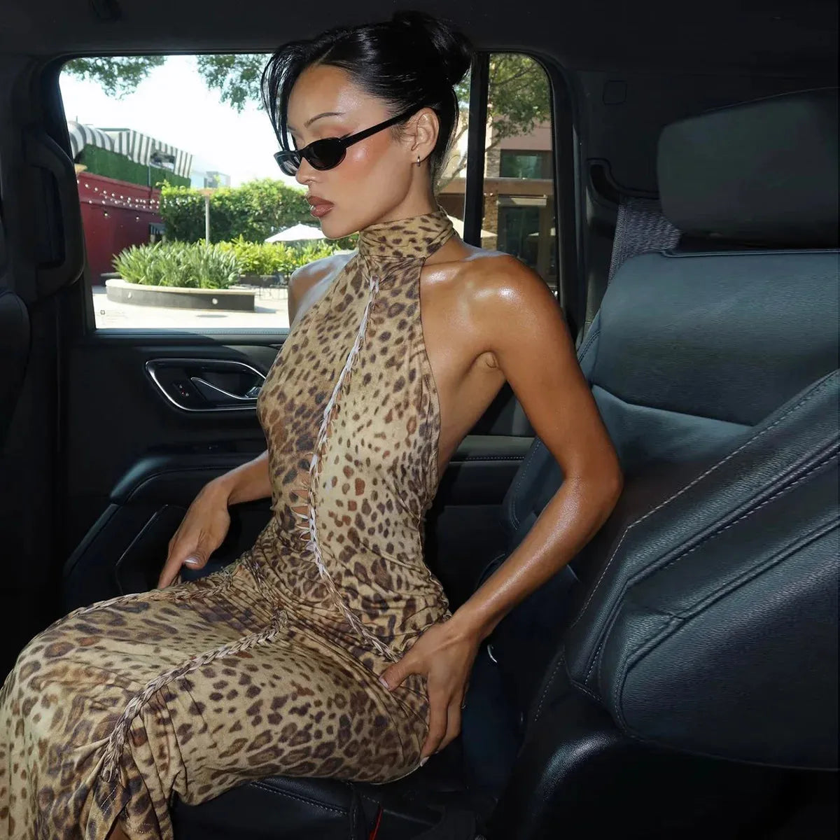 Bengal Beauty Leopard Print Backless Maxi Dress for Women - gallery