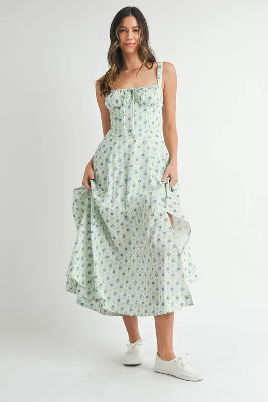 Floral Print Bustier Lace-Up Midi Dress for Women - gallery