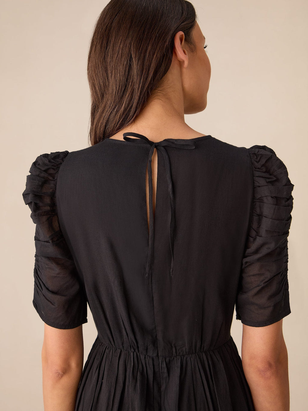 Black Cotton Puff Sleeve Midi Dress — gallery