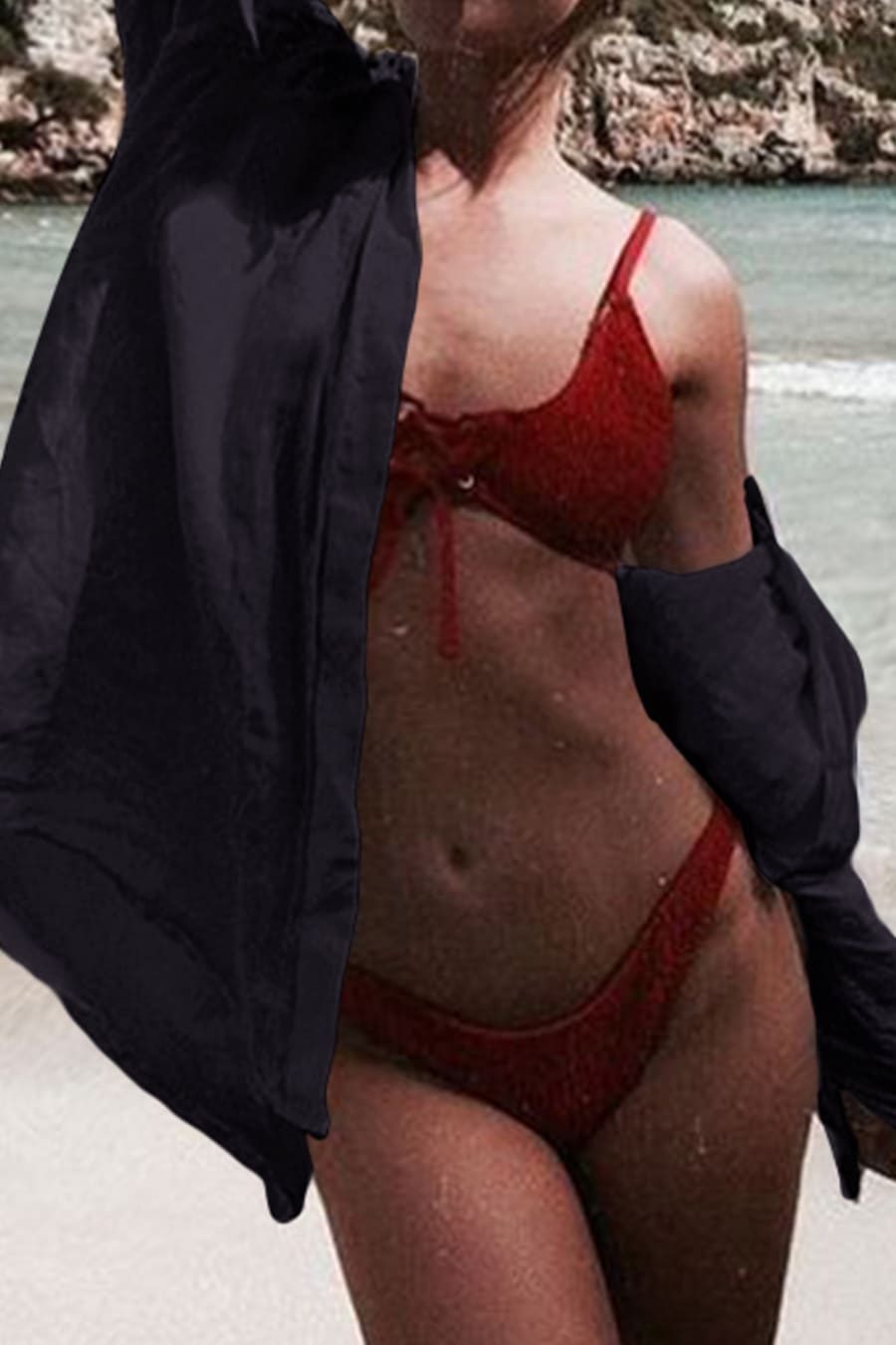 Wrinkle Texture Button-Down Beach Cover-Up Top - gallery