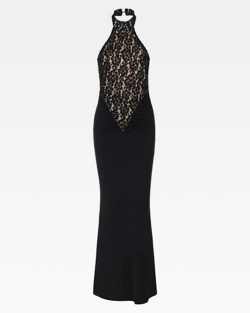 Black Lace Halter Dress for Women - gallery