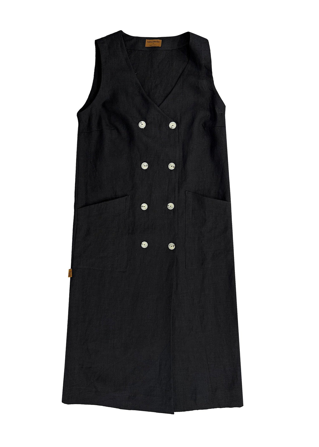 Black Linen Button-Down Dress for Women — Structured Everyday Chic - gallery