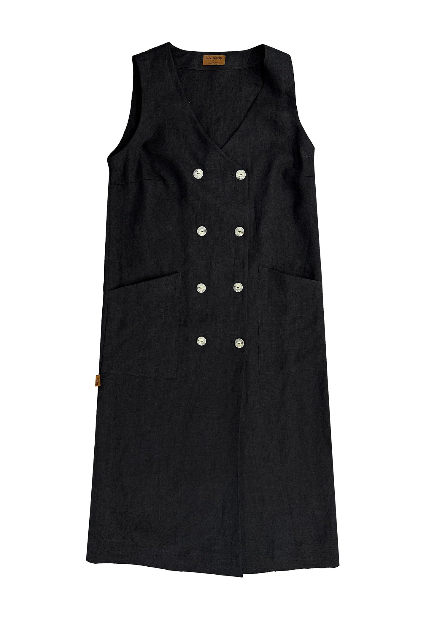 Black Linen Button-Down Dress for Women — Structured Everyday Chic - gallery