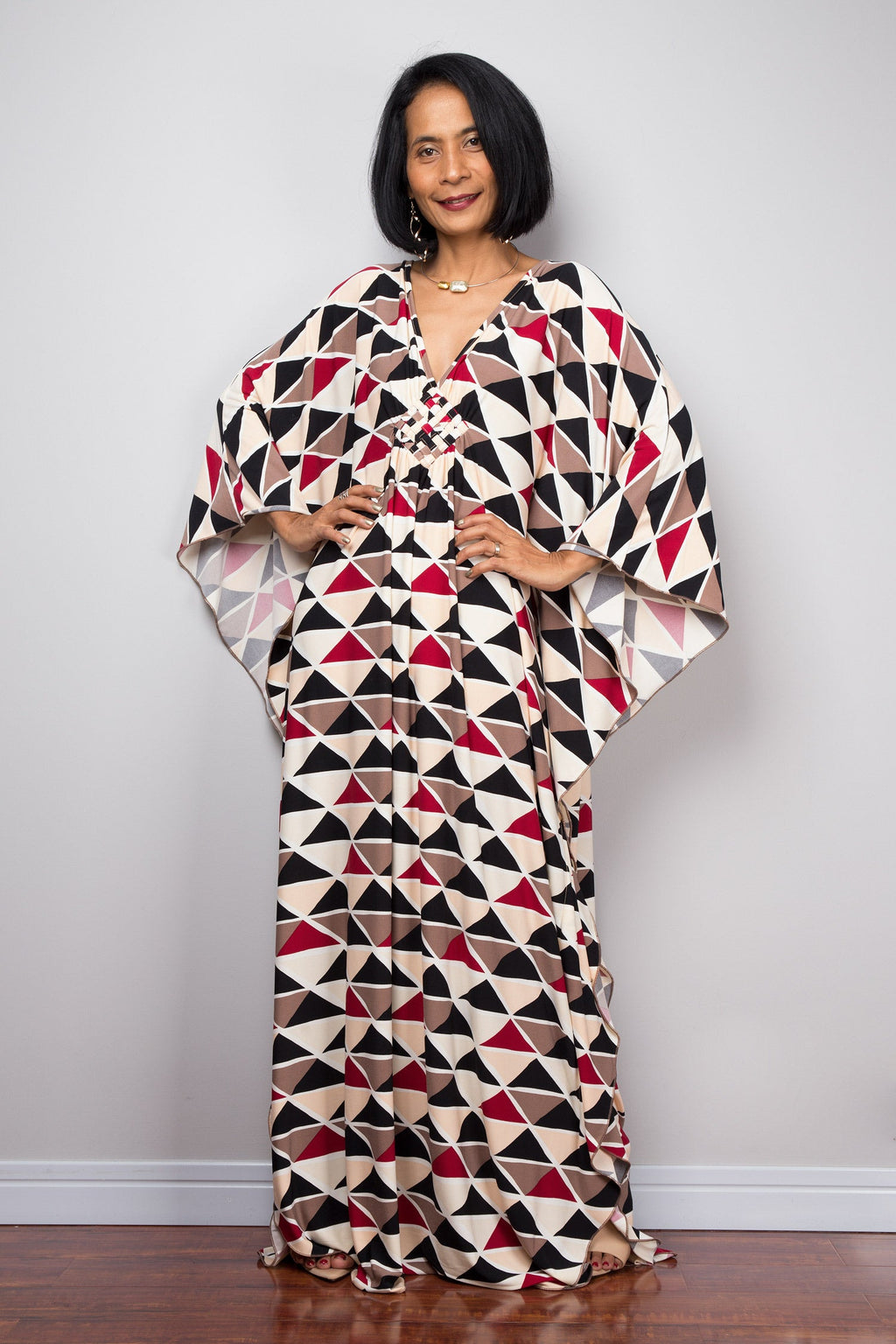 Boho Caftan Maxi Dress for Women — Butterfly-Sleeve Halston Style - gallery