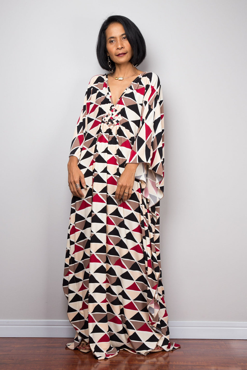 Boho Caftan Maxi Dress for Women — Butterfly-Sleeve Halston Style - gallery