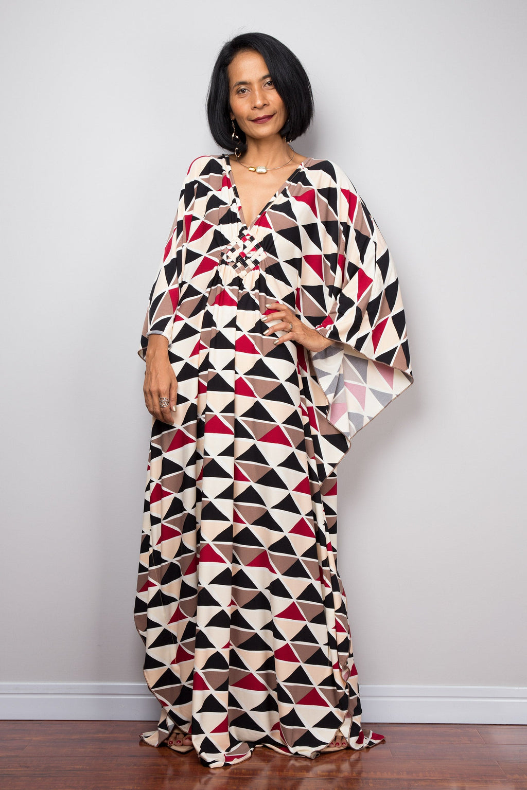 Boho Caftan Maxi Dress for Women — Butterfly-Sleeve Halston Style - gallery
